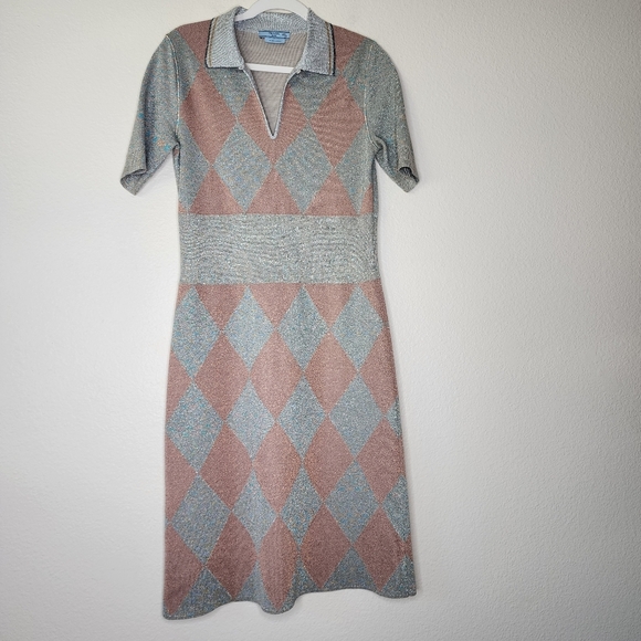 Prada Metallic Argyle Dress 46 - Picture 1 of 8